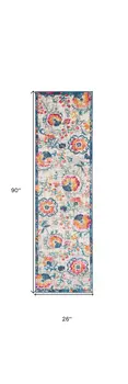 8' Ivory And Blue Floral Runner Rug