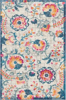 4' X 6' Ivory And Blue Floral Area Rug