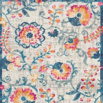 4' X 6' Ivory And Blue Floral Area Rug