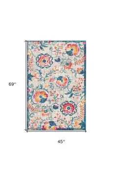 4' X 6' Ivory And Blue Floral Area Rug