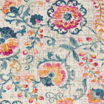 5' X 7' Ivory And Blue Floral Area Rug