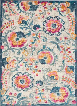 5' X 7' Ivory And Blue Floral Area Rug
