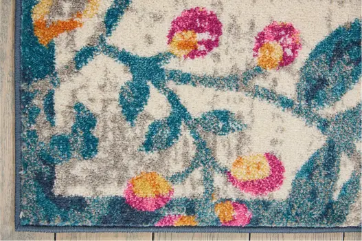 5' X 7' Ivory And Blue Floral Area Rug
