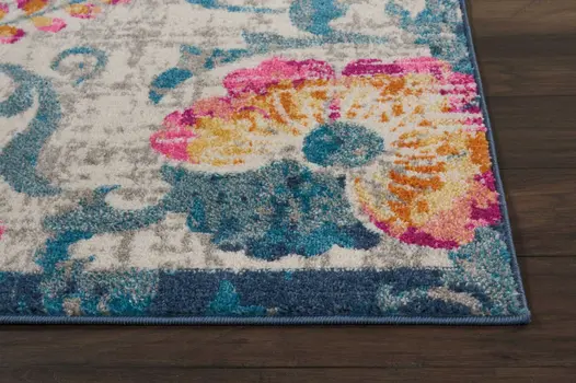 7' X 10' Ivory And Blue Floral Area Rug