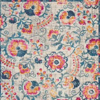 7' X 10' Ivory And Blue Floral Area Rug