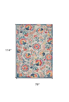 7' X 10' Ivory And Blue Floral Area Rug