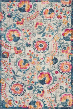 7' X 10' Ivory And Blue Floral Area Rug