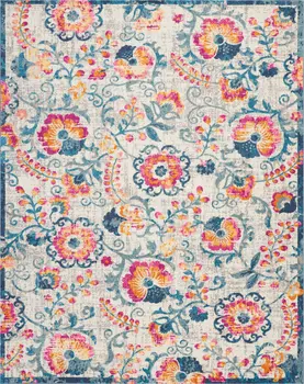 8' X 10' Ivory And Blue Floral Area Rug