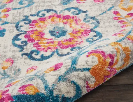 8' X 10' Ivory And Blue Floral Area Rug