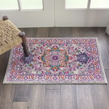 2' X 3' Light Gray And Pink Medallion Area Rug