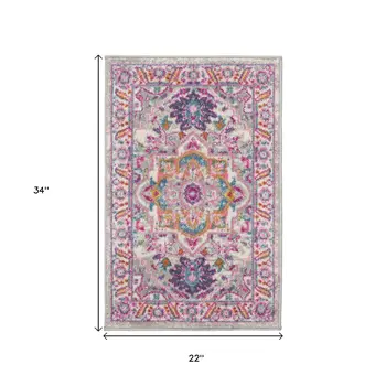 2' X 3' Light Gray And Pink Medallion Area Rug