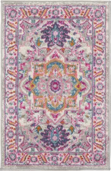 2' X 3' Light Gray And Pink Medallion Area Rug
