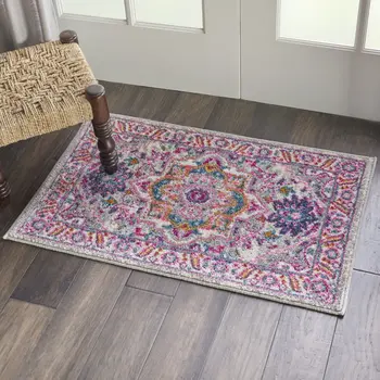2' X 3' Light Gray And Pink Medallion Area Rug