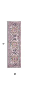 6' Light Gray And Pink Medallion Runner Rug