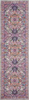10' Light Gray And Pink Medallion Runner Rug