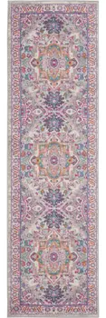 8' Light Gray And Pink Medallion Runner Rug
