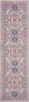 8' Light Gray And Pink Medallion Runner Rug