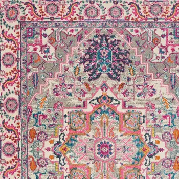 4' X 6' Light Gray And Pink Medallion Area Rug