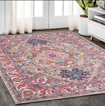 5' X 7' Light Gray And Pink Medallion Area Rug