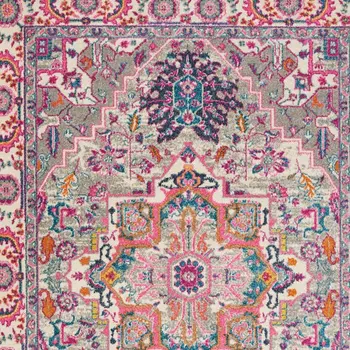 5' X 7' Light Gray And Pink Medallion Area Rug