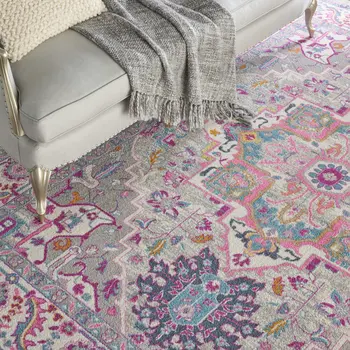 8' X 10' Light Gray And Pink Medallion Area Rug