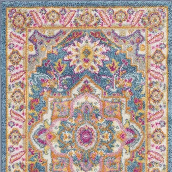 2' X 3' Teal And Ivory Medallion Distressed Area Rug