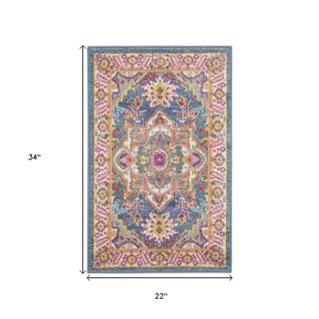 2' X 3' Teal And Ivory Medallion Distressed Area Rug