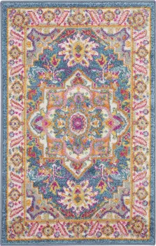 2' X 3' Teal And Ivory Medallion Distressed Area Rug