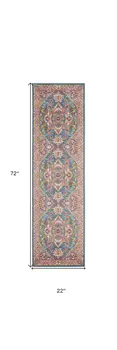 6' Teal And Ivory Medallion Distressed Runner Rug