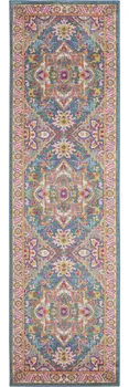 6' Teal And Ivory Medallion Distressed Runner Rug