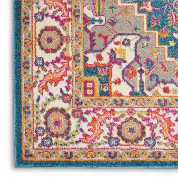 4' X 6' Teal And Ivory Medallion Distressed Area Rug