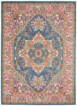 4' X 6' Teal And Ivory Medallion Distressed Area Rug