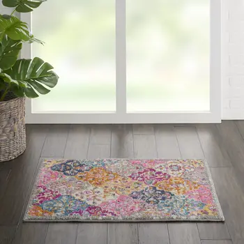 2' X 3' Gray And Ivory Geometric Distressed Area Rug