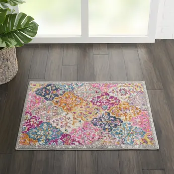 2' X 3' Gray And Ivory Geometric Distressed Area Rug