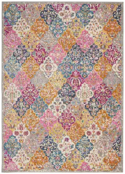 4' X 6' Gray Blue And Orange Quatrefoil Distressed Area Rug