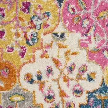 4' X 6' Gray Blue And Orange Quatrefoil Distressed Area Rug