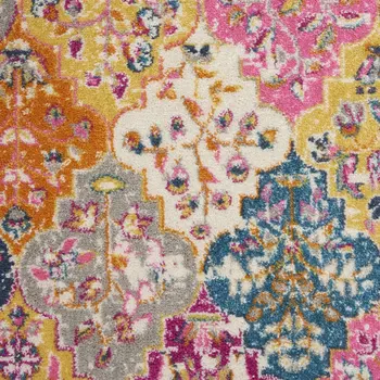 5' X 7' Gray Blue And Orange Quatrefoil Distressed Area Rug