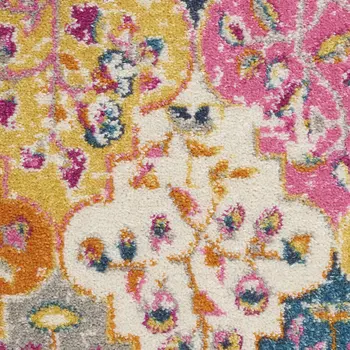 7' X 10' Gray Blue And Orange Quatrefoil Distressed Area Rug