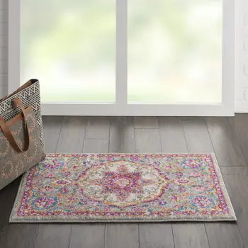 2' X 3' Gray And Ivory Medallion Area Rug