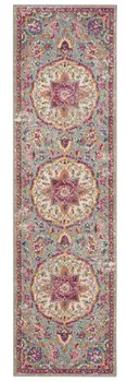 6' Gray And Ivory Medallion Runner Rug