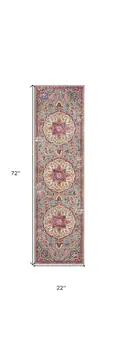 6' Gray And Ivory Medallion Runner Rug
