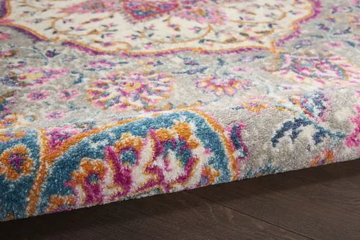 8' Gray And Ivory Medallion Runner Rug