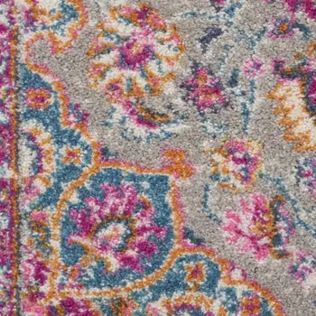 8' Gray And Ivory Medallion Runner Rug