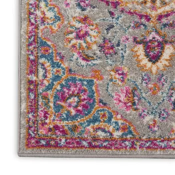 8' Gray And Ivory Medallion Runner Rug