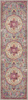 8' Gray And Ivory Medallion Runner Rug