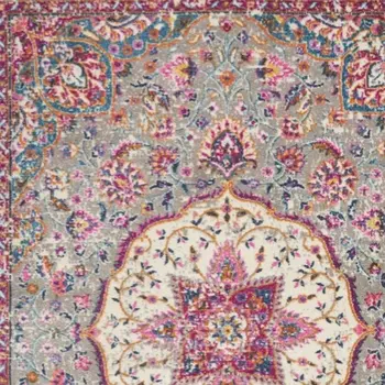 4' X 6' Gray And Ivory Medallion Area Rug