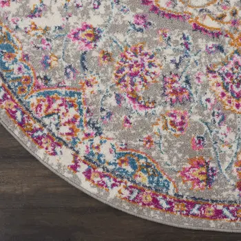 4' Gray And Ivory Medallion Round Rug