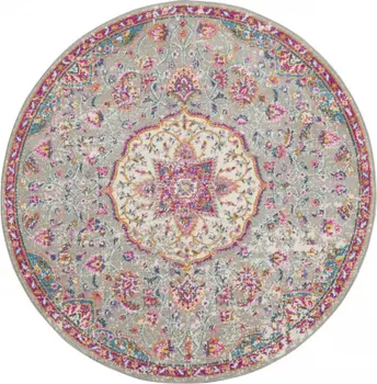 4' Gray And Ivory Medallion Round Rug