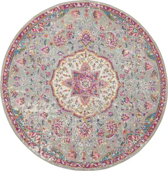 5' Gray And Pink Medallion Round Rug