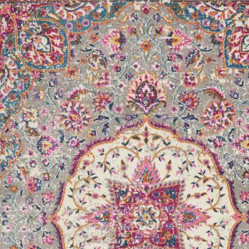 7' X 10' Gray And Ivory Medallion Area Rug